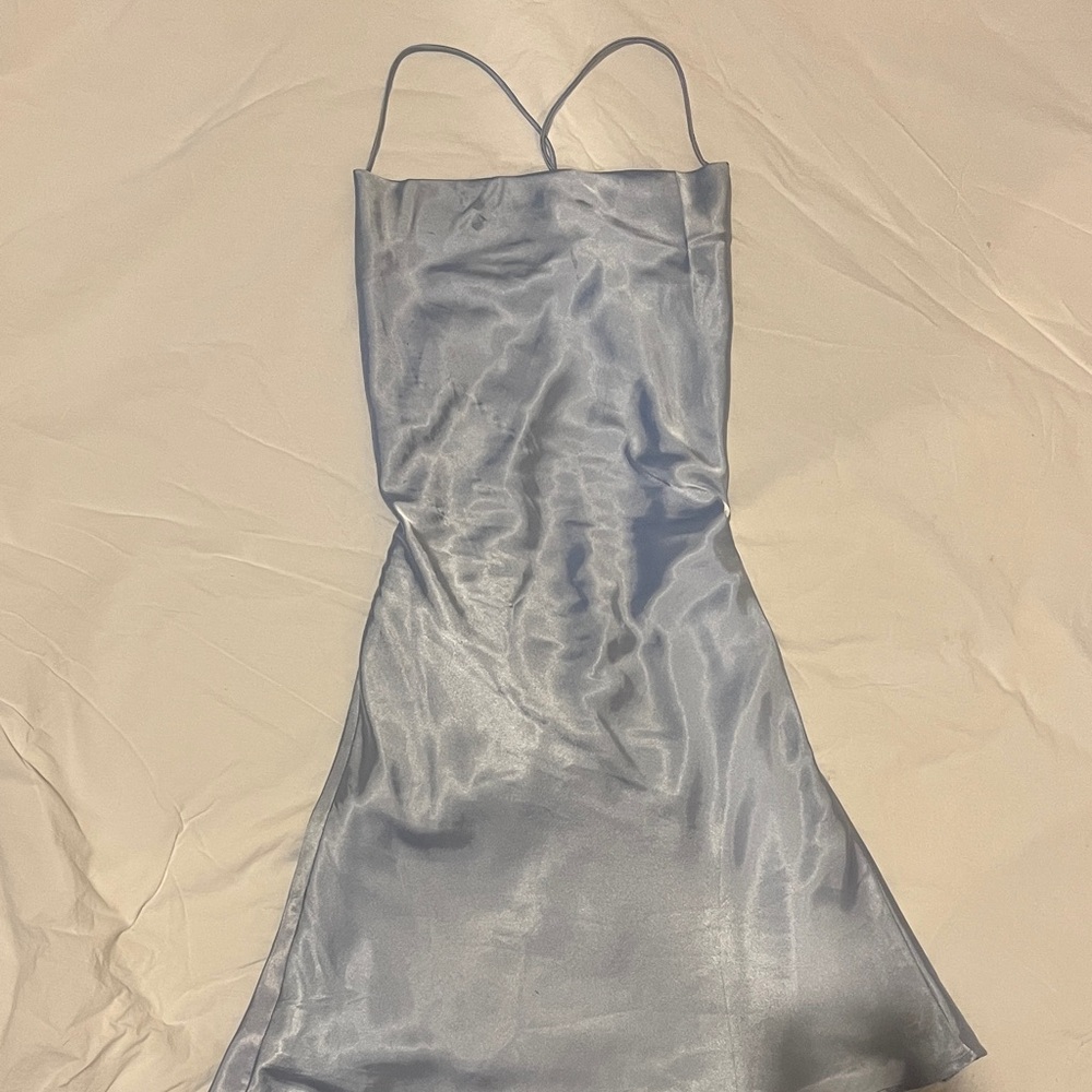 Beginning Boutique Baby Blue Satin Homecoming dress